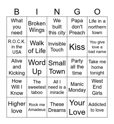 Spring Break 1986 Bingo Card
