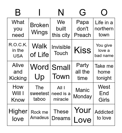 Spring Break 1986 Bingo Card