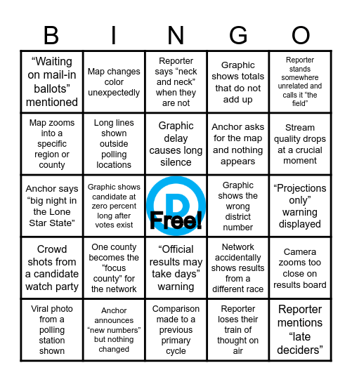 2026 Democratic Primary Election Bingo Card