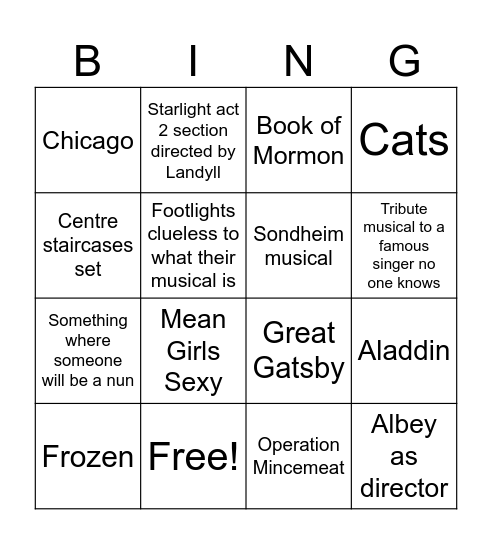Showtunes '26 Bingo Card