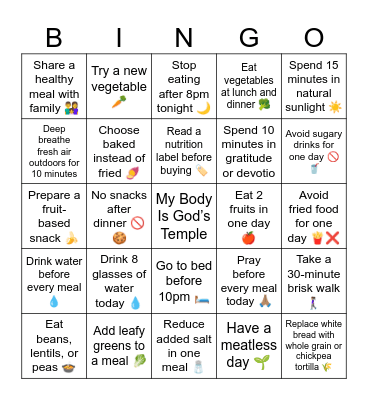 TEMPLE CARE CHALLENGE Nourish to Flourish Bingo Card