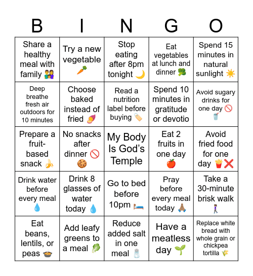 TEMPLE CARE CHALLENGE Nourish to Flourish Bingo Card