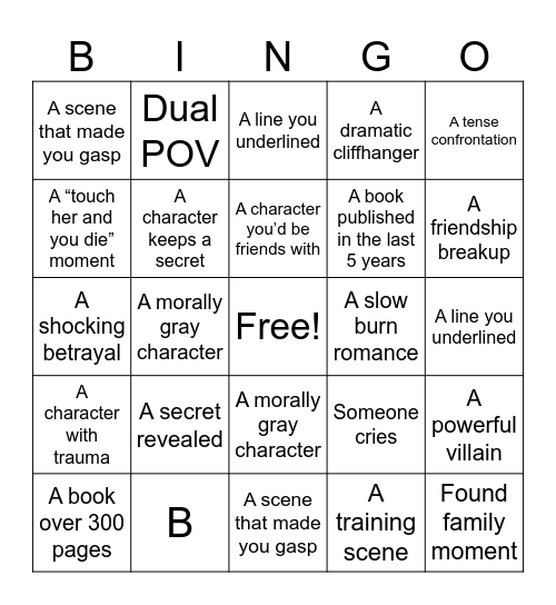 Book Bingo Card