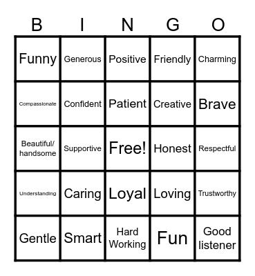 Strengths Bingo Card