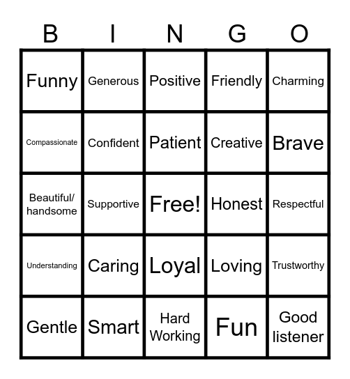 Strengths Bingo Card