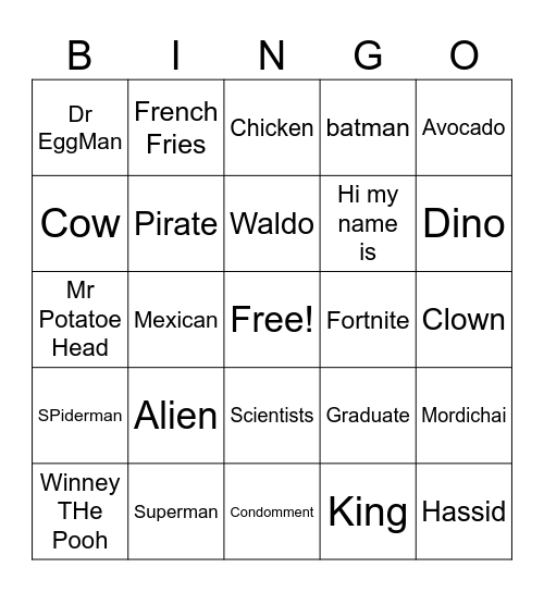Purim Bingo Card