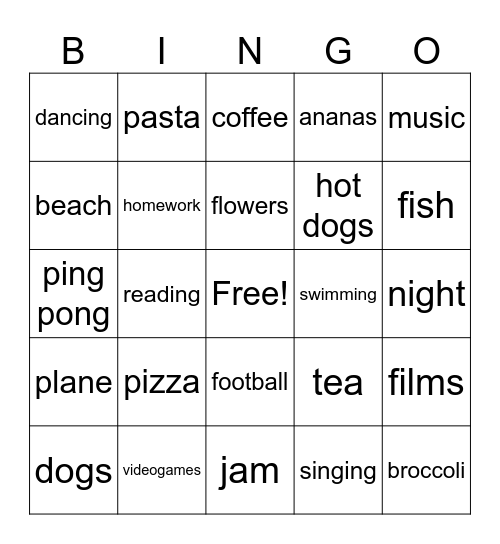 I like, I dont like Bingo Card