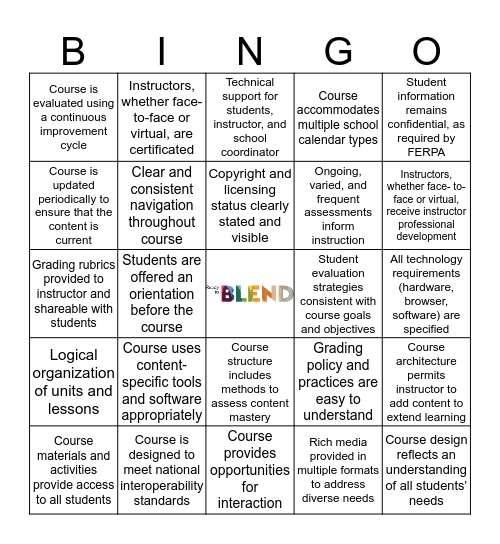 National Standards for Quality Online Courses_5 Bingo Card