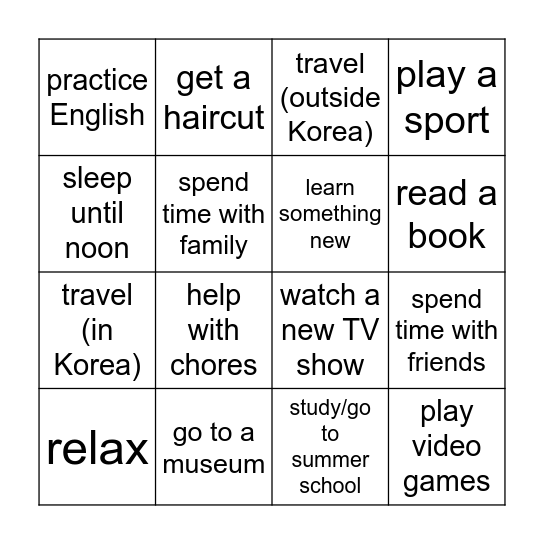 Winter Vacation: Did You Bingo Card