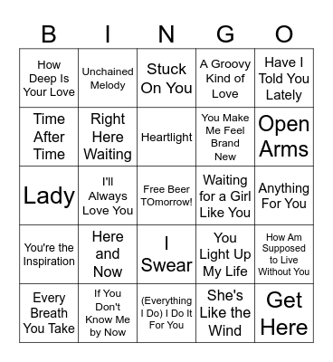 zUltimate Love Songs Collection Bingo Card