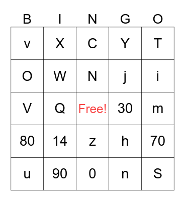 Alphabet, Numbers, and Romaji Bingo Card