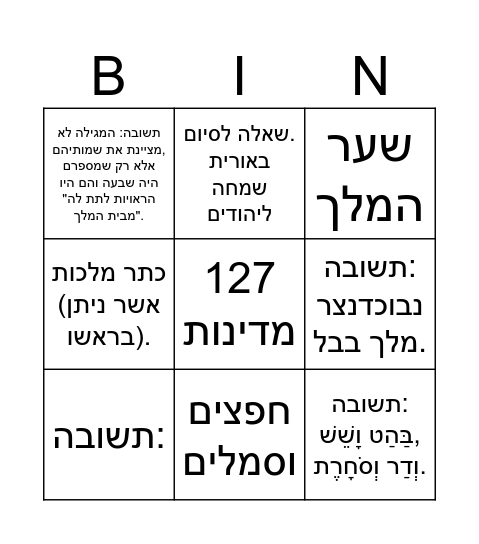 חג פורים Bingo Card