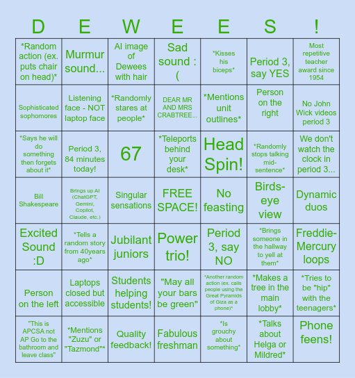 Mr. Dewees's Period 3 APCSA Quotes/Actions! Bingo Card