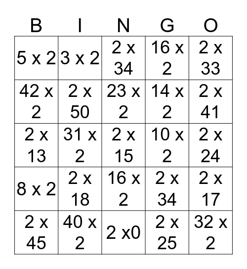 Multiplikation Bingo Card