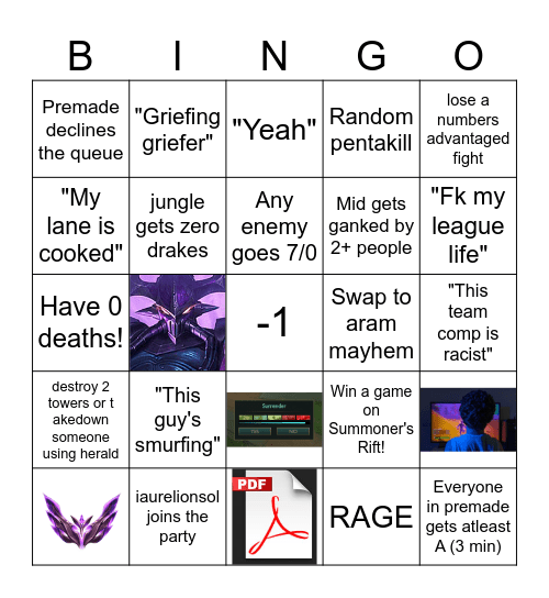 League of Legends Bingo (cancer) Bingo Card