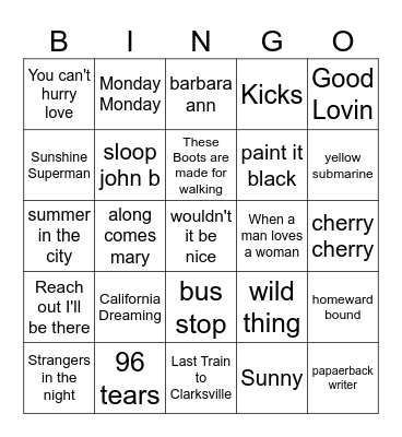Spring Break 1966 Bingo Card