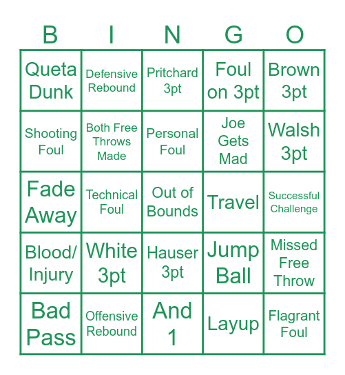 Celtics Bingo Card
