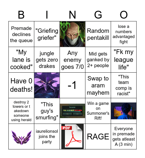 League of Legends Bingo (cancer) Bingo Card