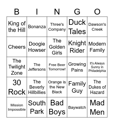TV Themes #2 Bingo Card