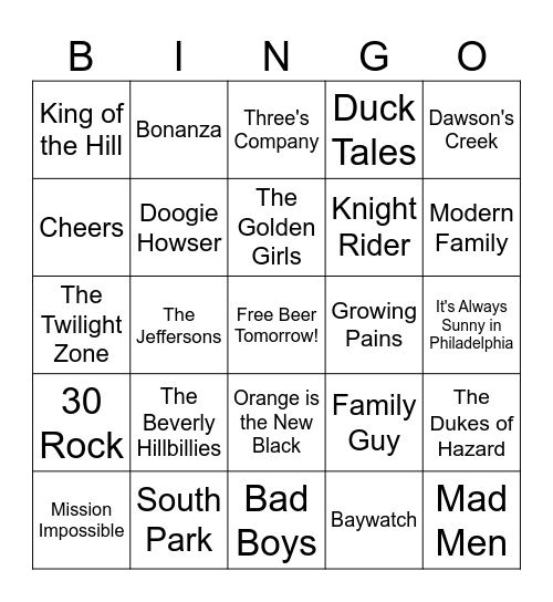 TV Themes #2 Bingo Card