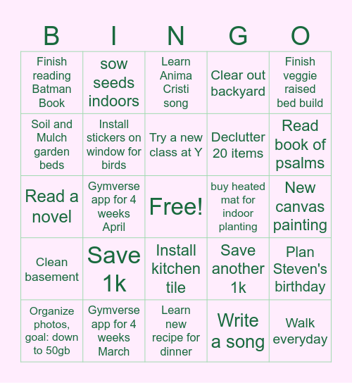 March - May Bingo Card