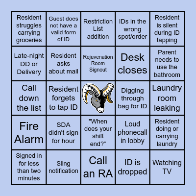 Security Desk Bingo Card