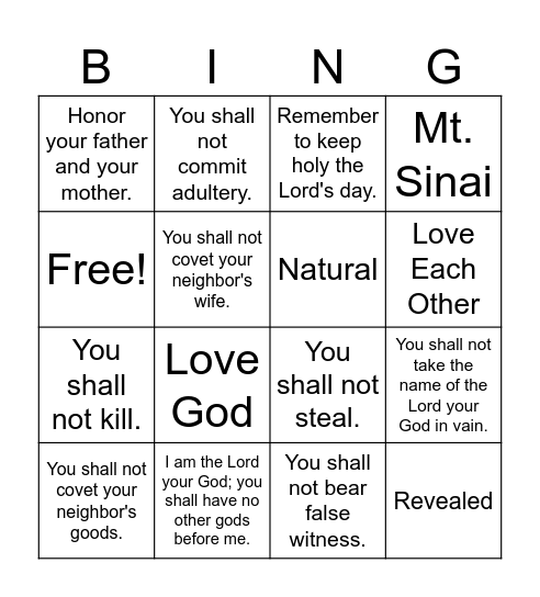 Chapter 17: God's Laws Guide Us to Holiness Bingo Card
