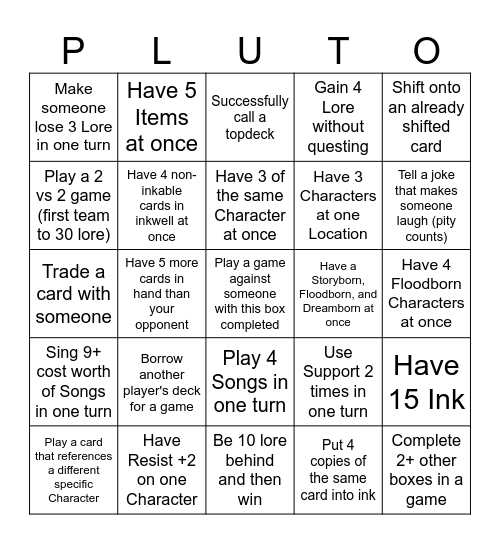 Lorcana League - Winterspell 1 Bingo Card