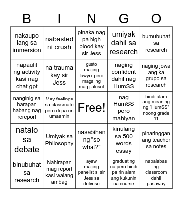 Untitled Bingo Card