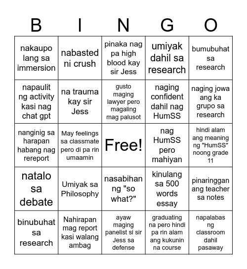 Untitled Bingo Card