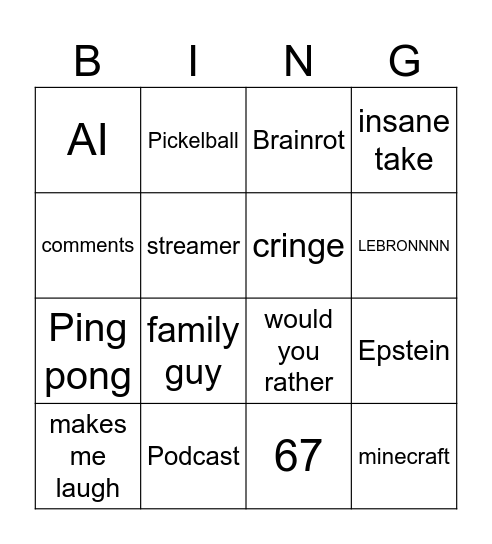 INSTAGRAM REELS BINGO Card