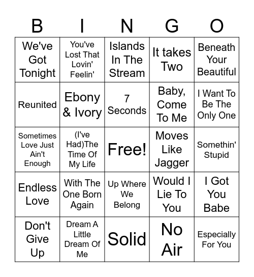 DUETS 1  BINGO Card