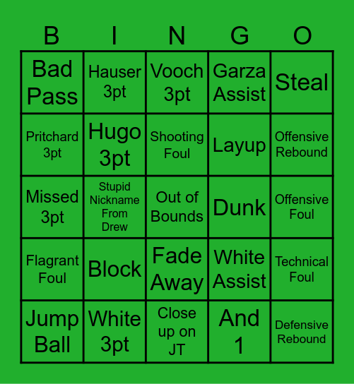 Celtics Bingo Card