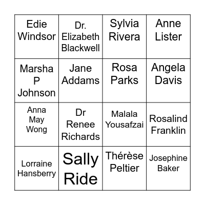 International Women's Day Bingo Card