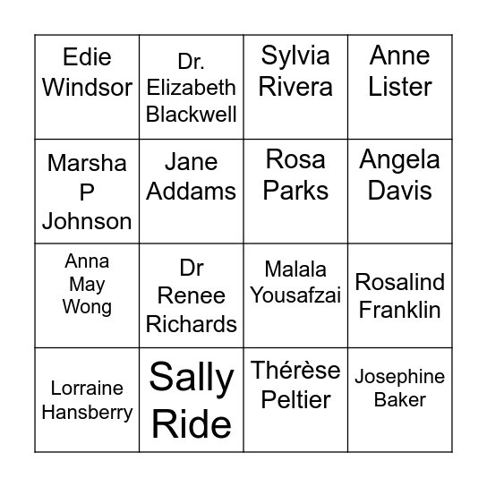 International Women's Day Bingo Card