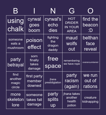 Underdark Bingo Card