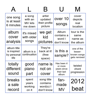 Comeback Bingo Card