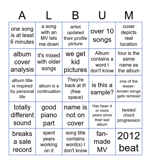 Comeback Bingo Card