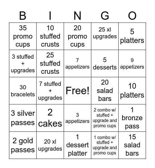 Chuck E. Cheese Bingo Card