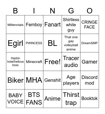 Cringe Bingo Card