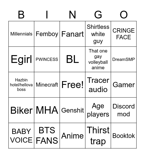 Cringe Bingo Card