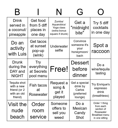 Cancun 2026 Bingo Card