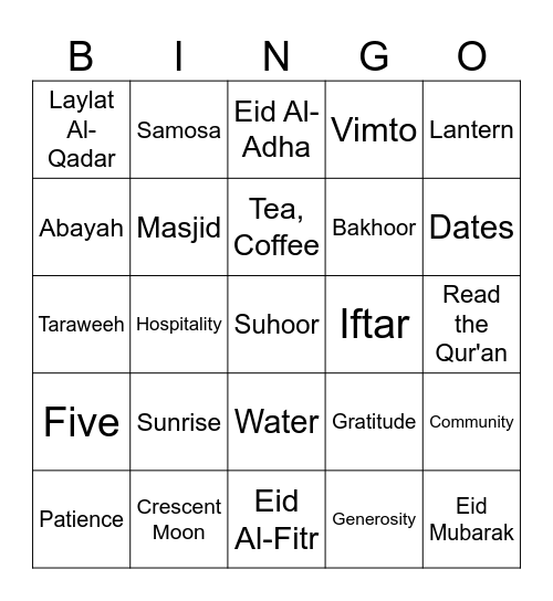 Ramadan Bingo Card
