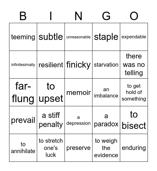 A SOUND OF THUNDER Bingo Card