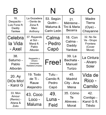 Bingo musical Bingo Card
