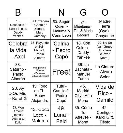 Bingo musical Bingo Card