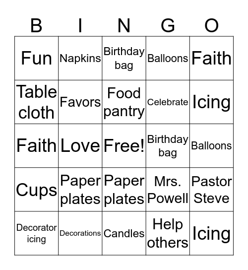 Birthday Bag Bingo Card