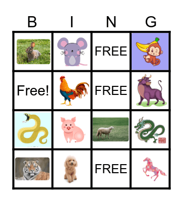 ZODIAC ANIMALS Bingo Card