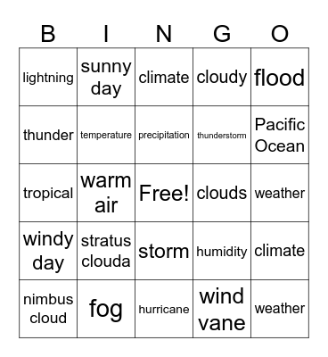 weather bingo Card