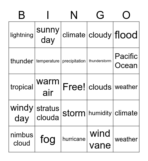 weather bingo Card
